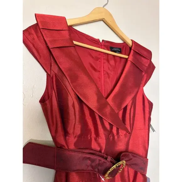 NEW Tahari ASL Crushed Taffeta Red Holiday Cocktail Midi Dress 10 NWT - Picture 6 of 7